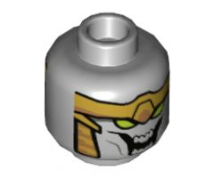 Minifigure, Head Alien with Gold Armor, Lime Eyes, Large Open Mouth with 8 Teeth Pattern - Hollow Stud