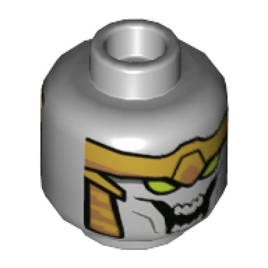 Minifigure, Head Alien with Gold Armor, Lime Eyes, Large Open Mouth with 8 Teeth Pattern - Hollow Stud