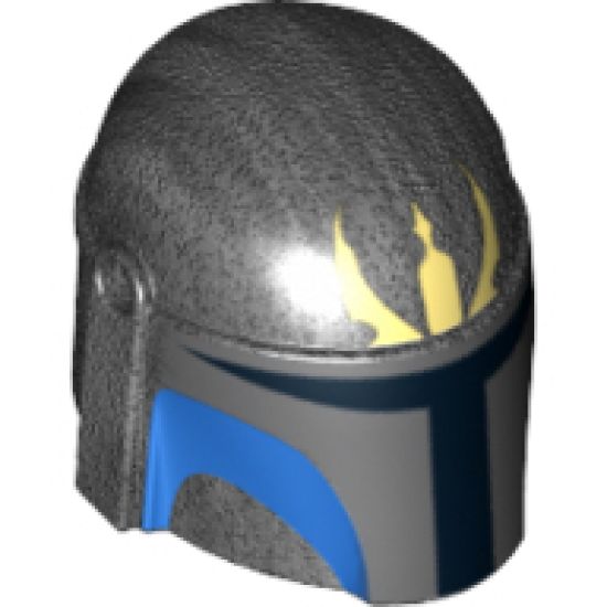 Minifigure, Headgear Helmet with Holes, SW Mandalorian with Light Lime Trident Pattern