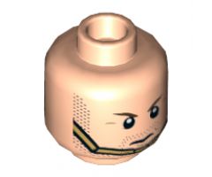 Minifigure, Head Dual Sided Brown Eyebrows, Stubble Beard, Gold Chin Strap, Serious / Bared Teeth Pattern (Hawkman) - Hollow Stud