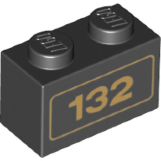 Brick 1 x 2 with Gold '132' Pattern