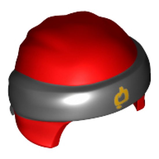 Minifigure, Headgear Ninjago Wrap Type 3 with Black Bandana and Knot and Yellow Asian Symbol Pattern