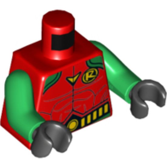 Torso Body Armor, Green Shoulders, Yellow 'R' Logo and Utility Belt Pattern / Green Arms / Black Hands