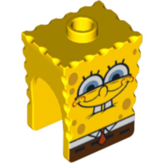 Minifigure, Head, Modified SpongeBob SquarePants with Half-Open Eyes Pattern
