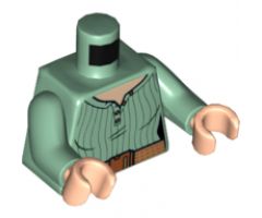 Torso Female Shirt, Green Pinstripes, Dark Tan Belt with Medium Nougat Buckle and Stitching Pattern / Sand Green Arms / Light Nougat Hands