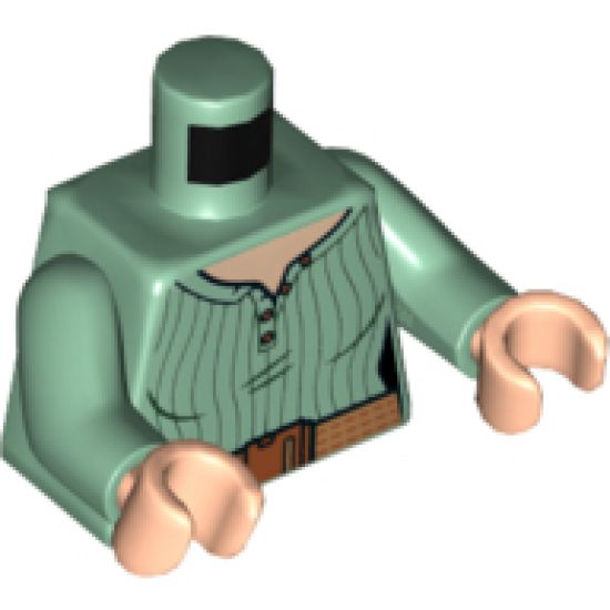 Torso Female Shirt, Green Pinstripes, Dark Tan Belt with Medium Nougat Buckle and Stitching Pattern / Sand Green Arms / Light Nougat Hands