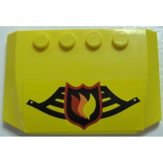 Wedge 4 x 6 x 2/3 Triple Curved with Fire Logo Badge on Black Fire Helmet Pattern (Sticker) - Set 7891