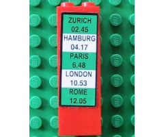 Brick 1 x 2 x 5 with Zurich - Hamburg - Paris - London - Rome Train Schedule Pattern (Sticker) - Set 4556