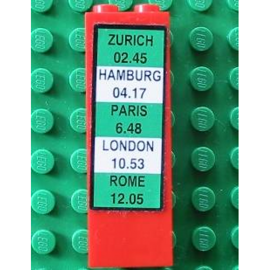 Brick 1 x 2 x 5 with Zurich - Hamburg - Paris - London - Rome Train Schedule Pattern (Sticker) - Set 4556