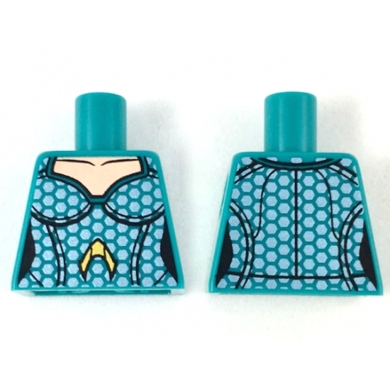 Torso Female Light Nougat Neck, Silver Hexagonal Scales, Gold Atlantis Logo Pattern