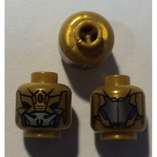 Minifigure, Head Alien with Black, Purple and White Pattern - Blocked Open Stud
