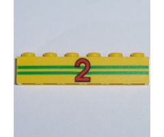 Brick 1 x 6 with 2 Green Stripes and Red Number 2 Pattern