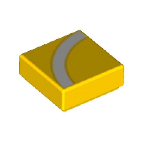 Tile 1 x 1 with White Quarter Arc with Yellow Outline Pattern