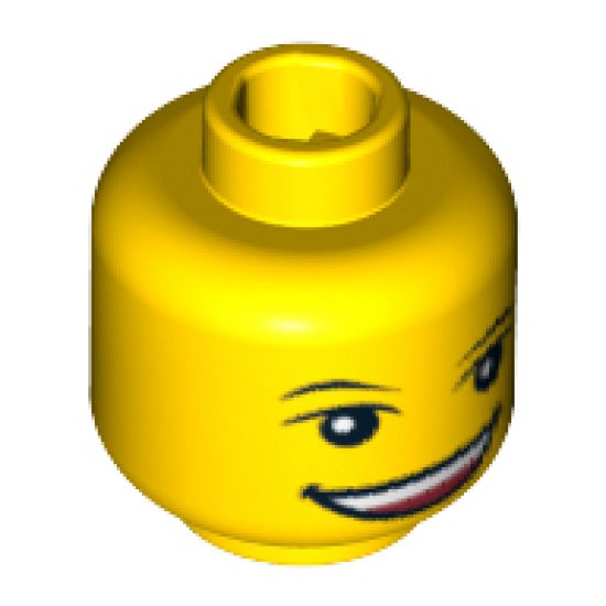 Minifigure, Head Black Eyebrows, White Pupils, Open Smile Wide Pattern (LEGO Club Max) - Blocked Open Stud