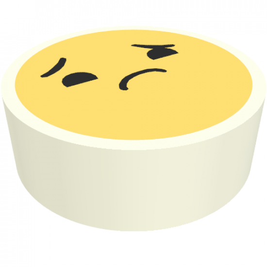 Tile, Round 1 x 1 with Emoji, Bright Light Yellow Face, Worried with Raised Right Eyebrow Pattern