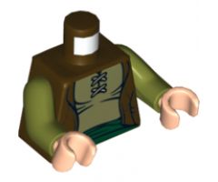 Torso LotR Vest with Olive Green Shirt and Dark Green Sash Pattern / Olive Green Arms / Light Nougat Hands