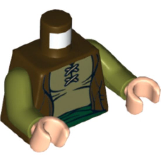 Torso LotR Vest with Olive Green Shirt and Dark Green Sash Pattern / Olive Green Arms / Light Nougat Hands