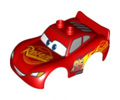 Duplo, Vehicle Car Body 2 Top Studs and Spoiler with Cars Lightning McQueen Rust-Eze and Wide Smile Pattern