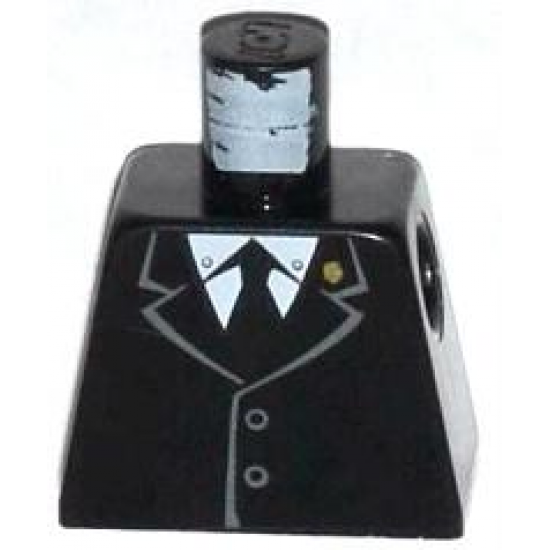 Torso Jacket Buttoned with Gold Badge on Collar, White Shirt and Black Tie Pattern