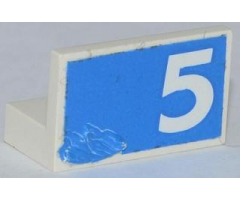Panel 1 x 2 x 1 with White Number 5 on Blue Background Pattern Model Left Side (Sticker) - Set 1750