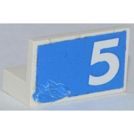 Panel 1 x 2 x 1 with White Number 5 on Blue Background Pattern Model Left Side (Sticker) - Set 1750