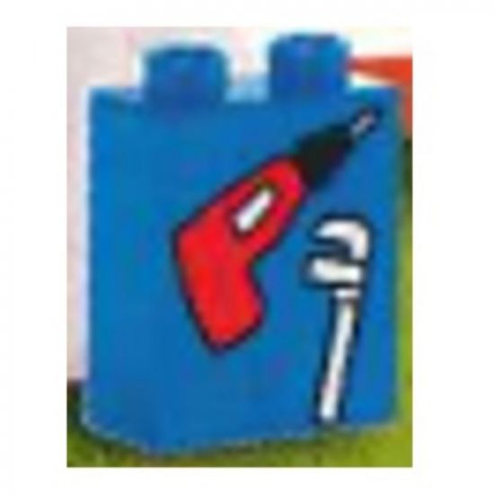 Duplo, Brick 1 x 2 x 2 with Electric Drill and Wrench Pattern