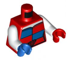 Torso Strapless Top with White Neck, Red and Blue Checkboard Panels, Ruby Belt Buckle Pattern / White Arms / Red Hand Left / Blue Hand Right