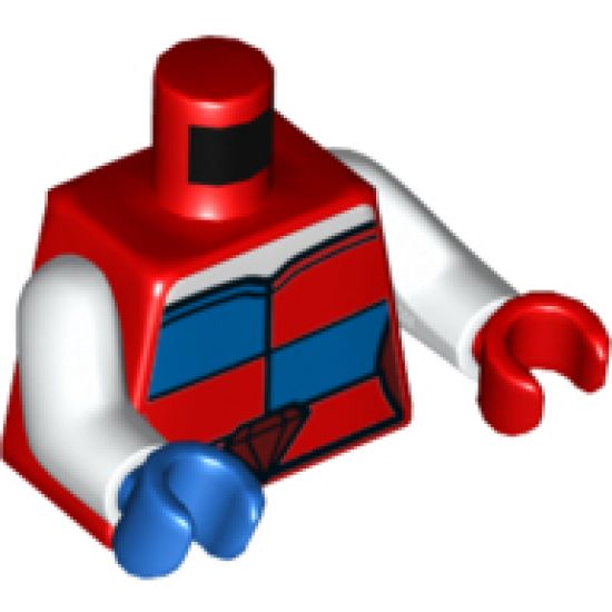 Torso Strapless Top with White Neck, Red and Blue Checkboard Panels, Ruby Belt Buckle Pattern / White Arms / Red Hand Left / Blue Hand Right