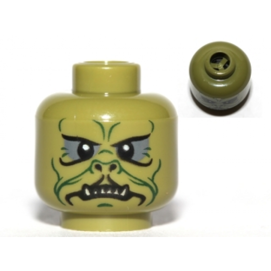 Minifigure, Head Alien with SW Kithaba Green Facial Lines Pattern - Blocked Open Stud