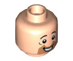 Minifigure, Head Orange Cut Half Circle Beard, Black Eyebrows, Open Mouth, Smile, Teeth Pattern (Fred Flintstone) - Hollow Stud