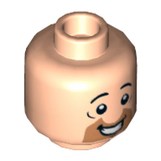 Minifigure, Head Orange Cut Half Circle Beard, Black Eyebrows, Open Mouth, Smile, Teeth Pattern (Fred Flintstone) - Hollow Stud