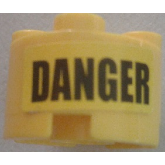 Brick, Round 2 x 2 with Axle Hole with Black 'DANGER' Pattern (Sticker) - Set 7787