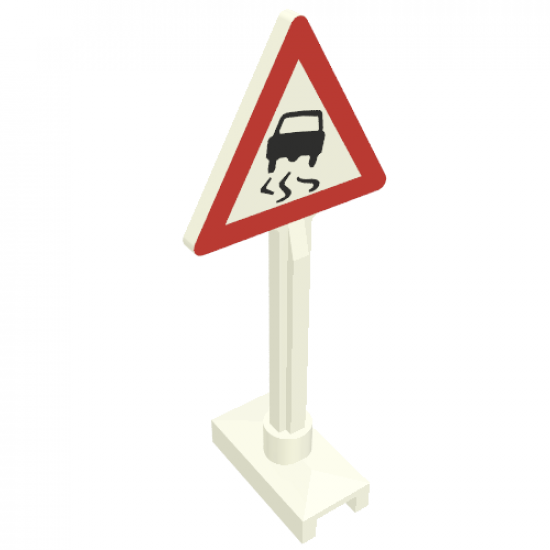 Road Sign Triangle with Skidding Car Pattern (Car with no Tire on Back)