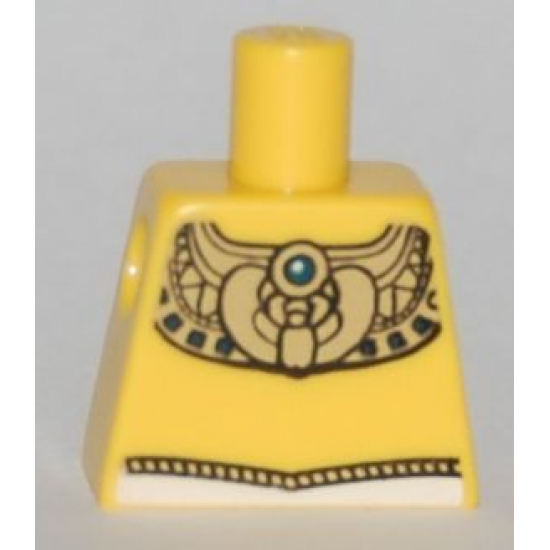 Torso Ancient Egyptian Gold Collar with Blue Jewel and White Belt Pattern