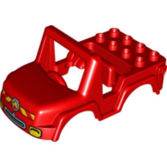 Duplo, Vehicle Car Body Off Road with Headlights and Fire Department Logo Pattern