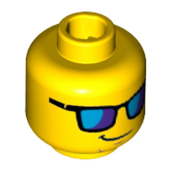 Minifigure, Head Glasses with Blue Sunglasses and Crooked Smile Pattern - Hollow Stud