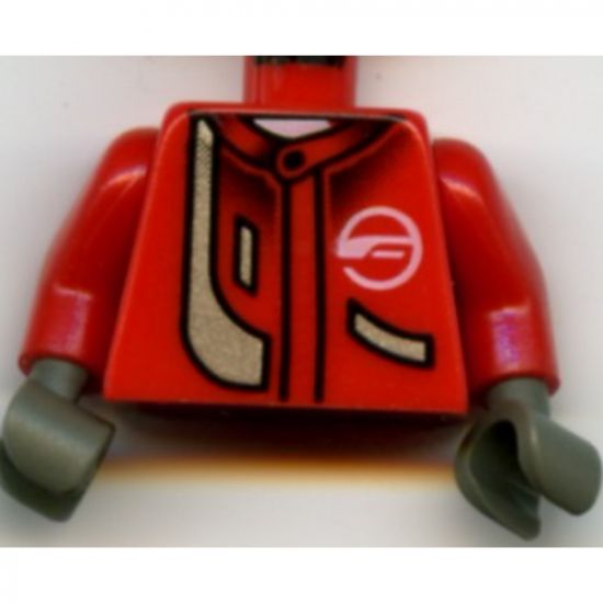 Torso Racers Jacket and White Neck with Silver Stripe Pattern / Red Arms / Dark Gray Hands