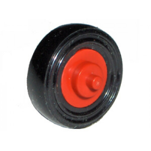 Wheel & Tire Assembly Center Small with Stub Axles (Pulley Wheel), with Black Tire 14mm D. x 4mm Smooth Small Single (3464 / 3139)