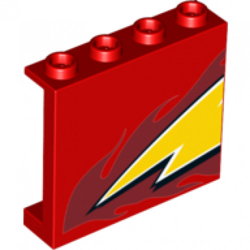 Panel 1 x 4 x 3 with Side Supports - Hollow Studs with Lightning Tip and Flames Pattern Model Left Side