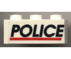 Brick 1 x 3 with Black 'POLICE' Red Line Pattern (Sticker) - Set 6483