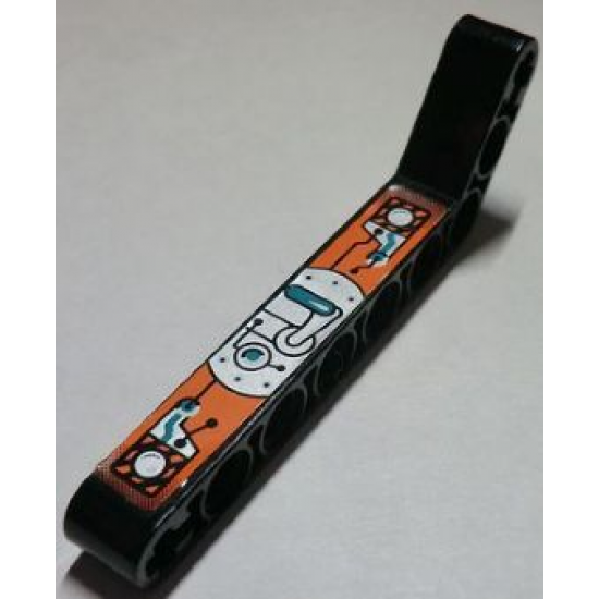 Technic, Liftarm 1 x 9 Bent (7 - 3) Thick with Dark Turquoise, Silver and Orange Gauges and Levers Pattern Model Right (Sticker) - Set 8305