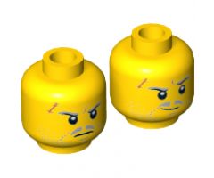 Minifigure, Head Dual Sided Light Bluish Gray Beard Stubble, Moustache, Eyebrows, Scar, Determined / Smirk Pattern (Solomon Blaze) - Hollow Stud