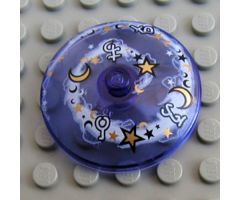 Dish 4 x 4 Inverted (Radar) with Solid Stud with Black, Gold, and White Moons, Stars, and Magic Symbols on White Spiral Pattern