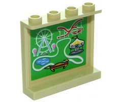 Panel 1 x 4 x 3 with Side Supports - Hollow Studs with Amusement Park (Roller Coaster, Carousel and Ferris Wheel) Map Pattern (Sticker) - Set 10261