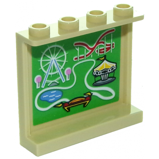 Panel 1 x 4 x 3 with Side Supports - Hollow Studs with Amusement Park (Roller Coaster, Carousel and Ferris Wheel) Map Pattern (Sticker) - Set 10261