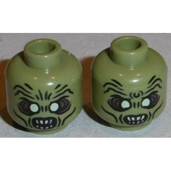Minifigure, Head Dual Sided LotR Moria Orc White Eyes and Teeth, Wide Eyes / Narrow Eyes Pattern - Blocked Open Stud