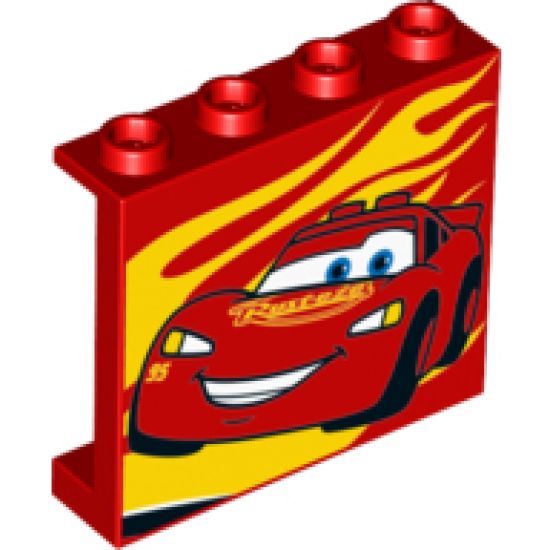 Panel 1 x 4 x 3 with Side Supports - Hollow Studs with Yellow Flames and Lightning McQueen Picture Pattern Model Left Side