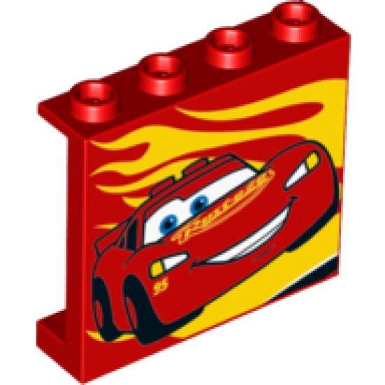 Panel 1 x 4 x 3 with Side Supports - Hollow Studs with Yellow Flames and Lightning McQueen Picture Pattern Model Right Side