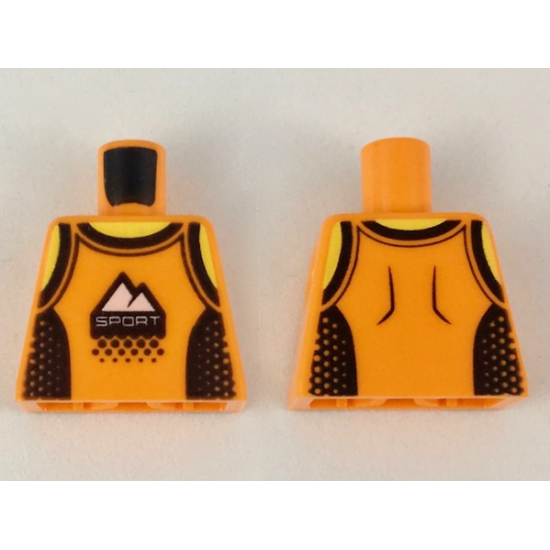 Torso, Tank Top with Black Straps and Side Panels, White Mountains and 'Sport' Logo Pattern
