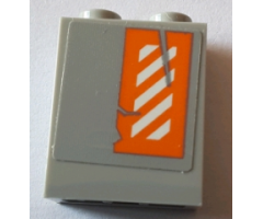 Brick 1 x 2 x 2 with Inside Stud Holder with Worn Orange and White Danger Stripes Pattern Left Wing Left Side (Sticker) - Set 75144